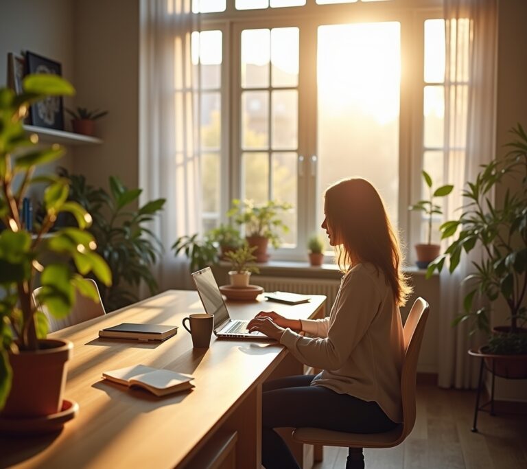 Bright office space with floor-to-ceiling windows