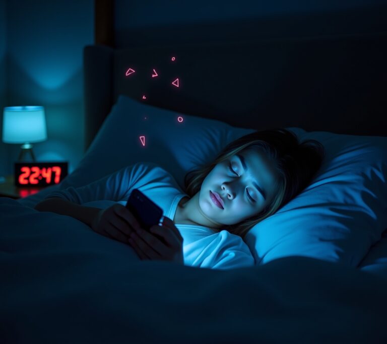 Person scrolling phone in dark bedroom