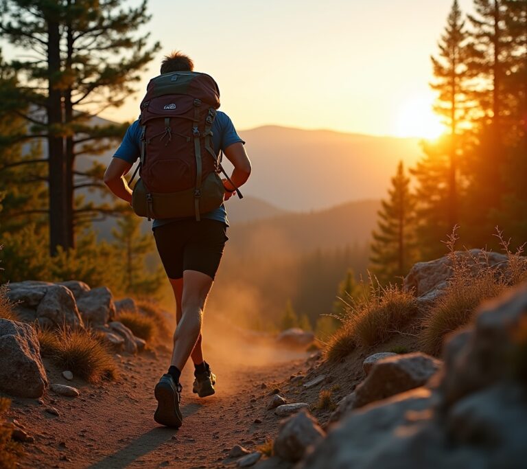 Person rucking with weighted backpack on trail