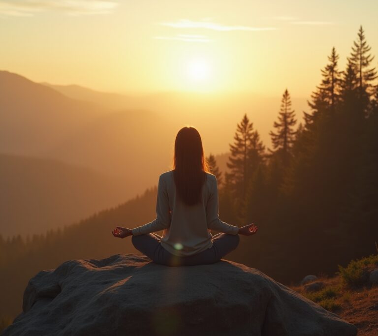 Person sitting alone on rock by quiet river